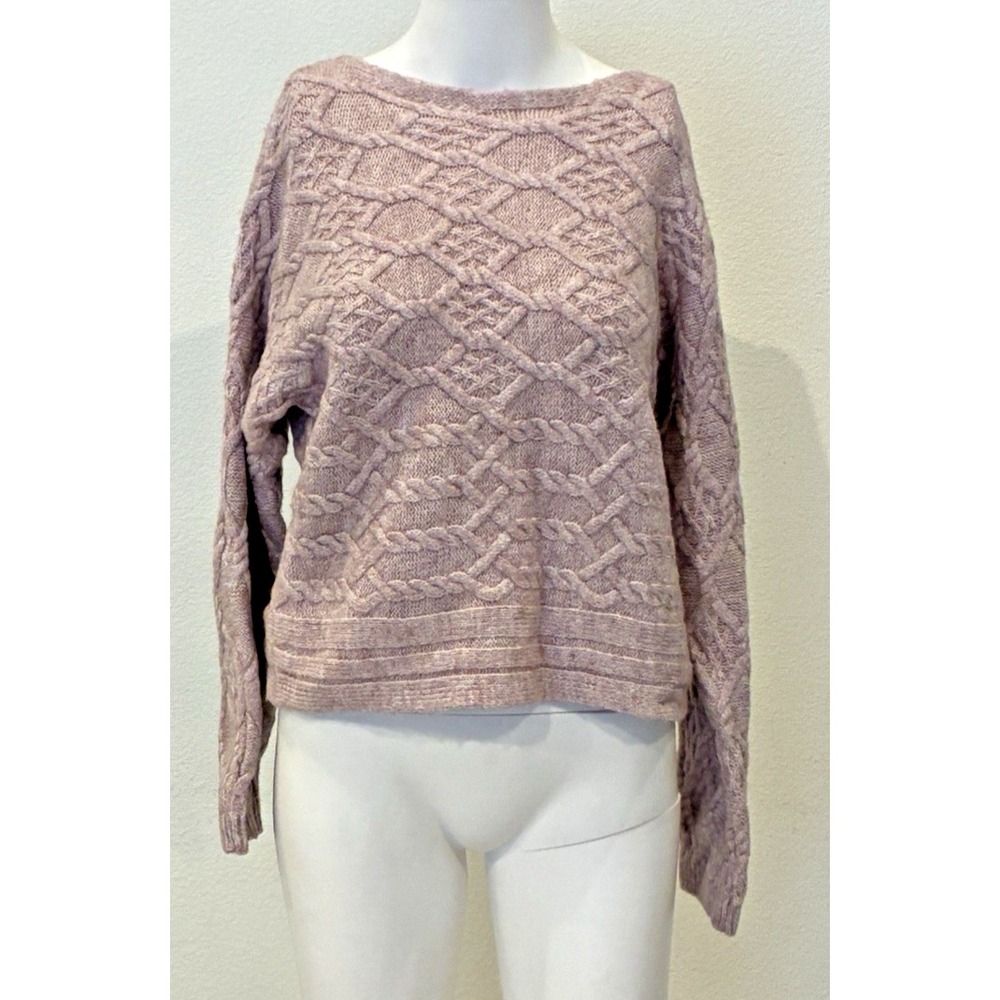 Rachel Ashwell Cable Knit Sweater Size S Pink Oversized Boat Neck Coquette